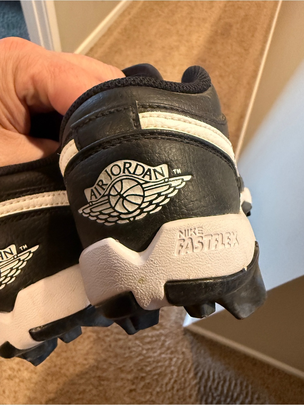 Jordan Kids Black and White Cleat Sneakers size 3 football baseball
